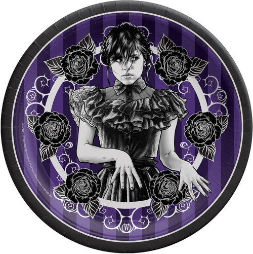 Wednesday Addams Family Halloween Birthday Party 9" Paper Dinner Plates