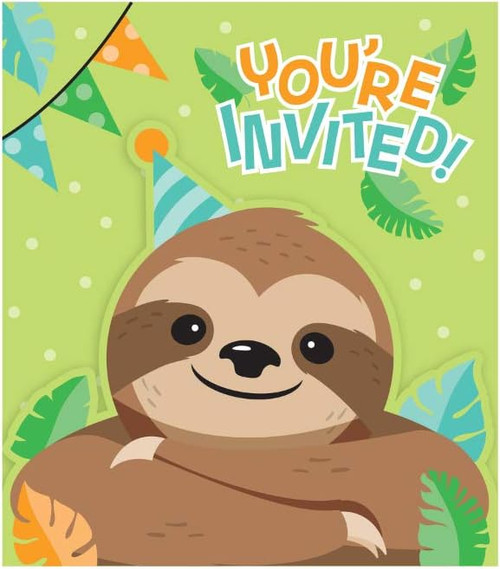 Sloth Animal Jungle Cute Kids Party Birthday Party Invitations w/Envelopes