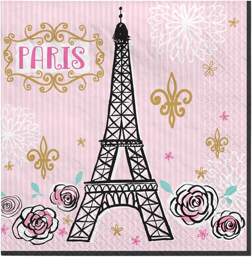 Day in Paris Pink Eiffel Tower French Kids Birthday Party Paper Luncheon Napkins