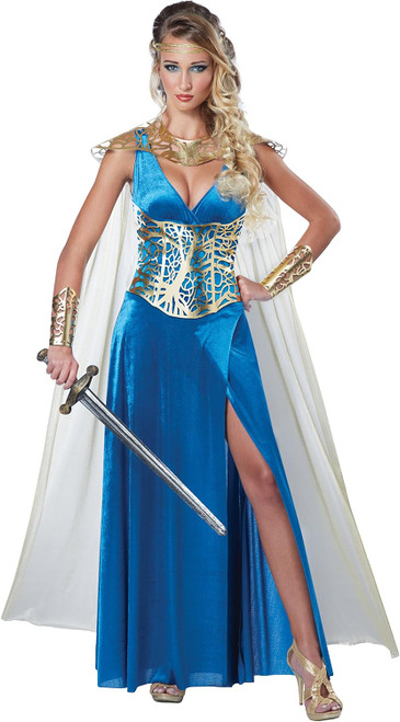 Warrior Queen Blue Medieval Greek Roman Fancy Dress Up Halloween Adult Costume