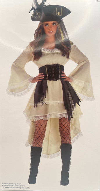 Pirate Dress Ivory Caribbean Wench Girl Fancy Dress Up Halloween Adult Costume