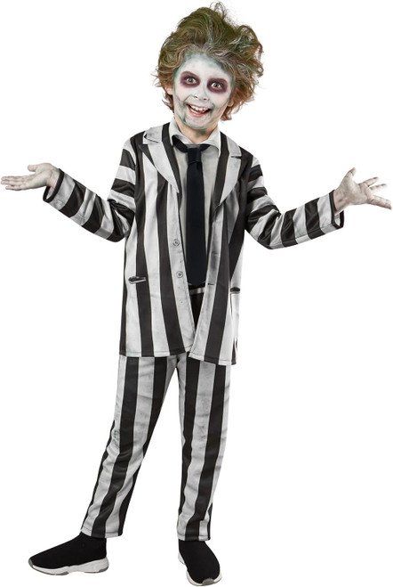 Beetlejuice 2 Movie Ghost Striped Zombie Fancy Dress Up Halloween Child Costume