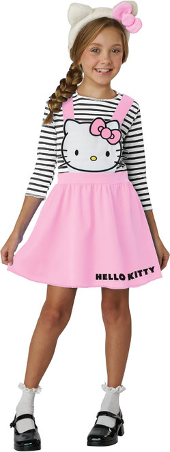 Hello Kitty Pink Overall Dress Retro Cat Fancy Dress Up Halloween Child Costume