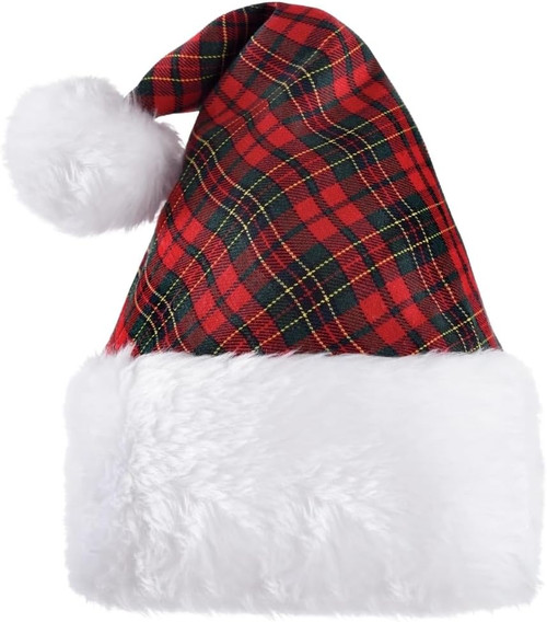 Plaid Deluxe Adjustable Santa Hat Fancy Dress Christmas Adult Costume Accessory