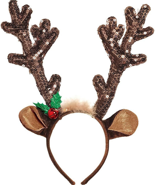 Sequin Antler Headband Animal Fancy Dress Up Christmas Adult Costume Accessory