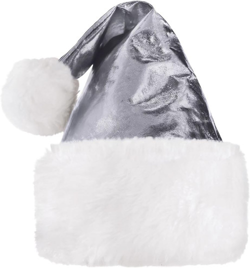 Silver Metallic Adjustable Santa Hat Fancy Dress Up Christmas Costume Accessory