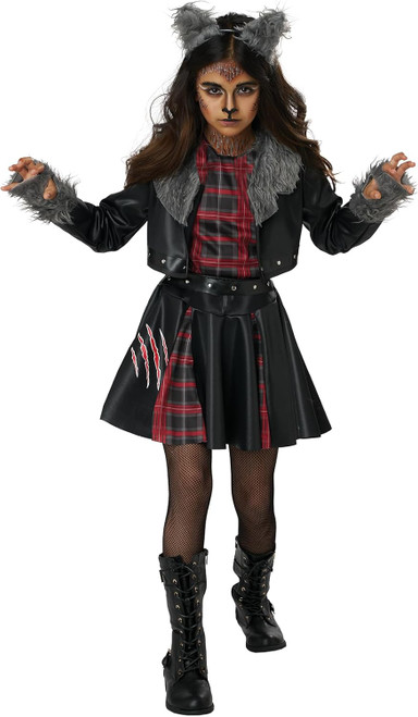 Fab Wolf Girl Werewolf Were Wolf Animal Fancy Dress Up Halloween Child Costume