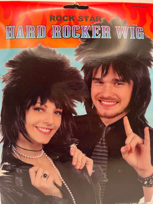 Hard Rocker Wig 80's Rock Star Black Fancy Dress Up Halloween Costume Accessory