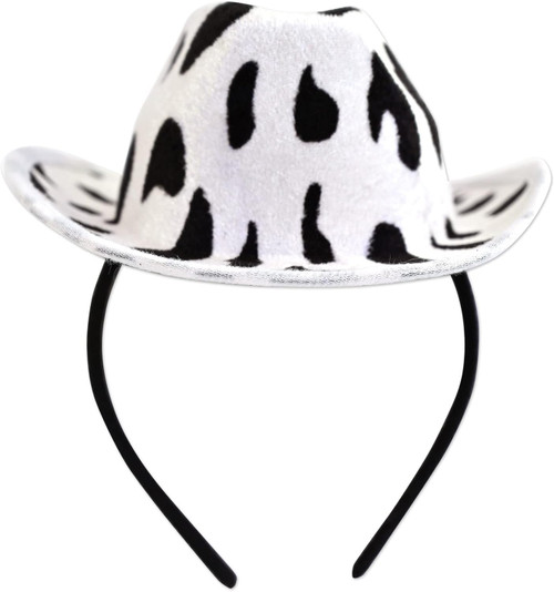 Cow Print Cowboy Hat Headband Fancy Dress Up Halloween Adult Costume Accessory