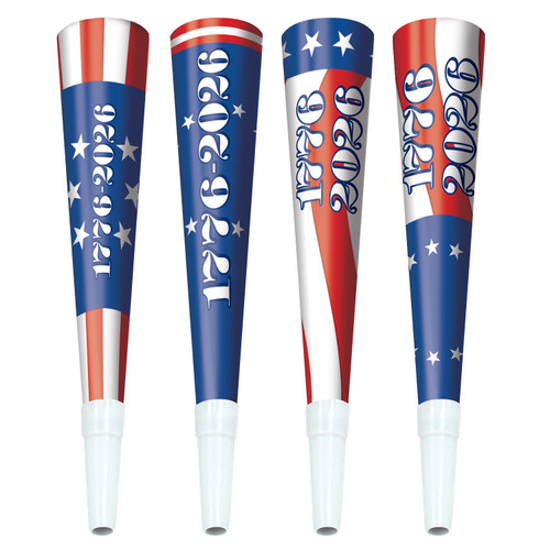Semiquincentennial USA America 250 Patriotic Theme Party Favor Paper Horns