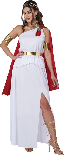 Roman Beauty Toga Greek Goddess White Red Fancy Dress Up Halloween Adult Costume