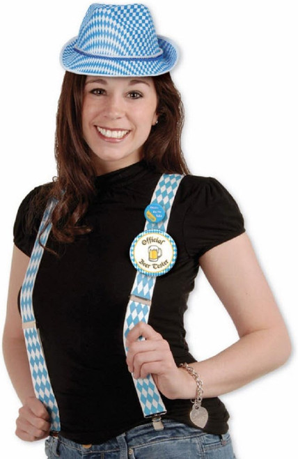 Blue & White Suspenders Oktoberfest Fancy Dress Up Halloween Costume Accessory