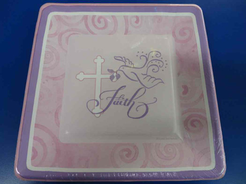 Faithful Dove Religious Party 9" Square Dinner Plates - PINK - 18 CT.