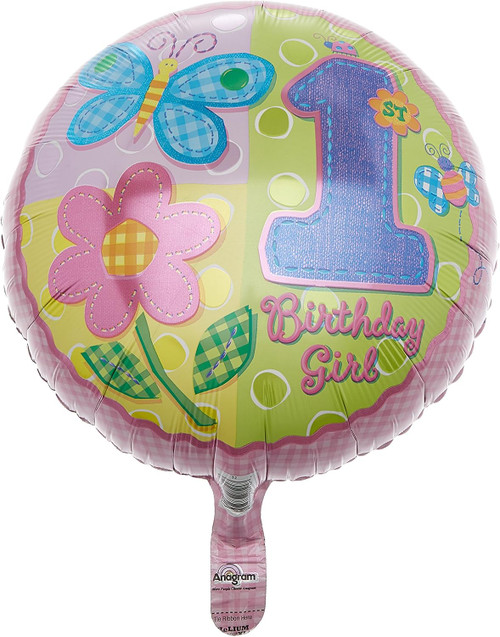 Hugs & Stitches Girl Pink First 1st Birthday Party Decoration 18" Mylar Balloon