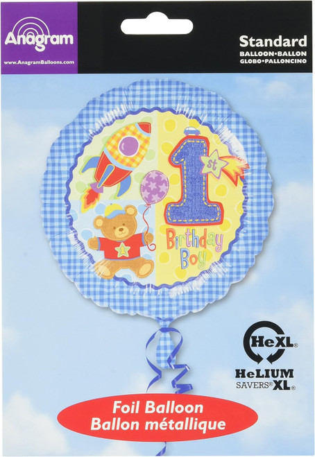 Hugs & Stitches Boy Blue First 1st Birthday Party Decoration 18" Mylar Balloon