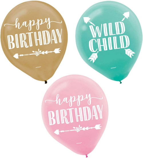 Boho Birthday Girl Bohemian Kids Party Decoration 15 ct. Latex Balloons