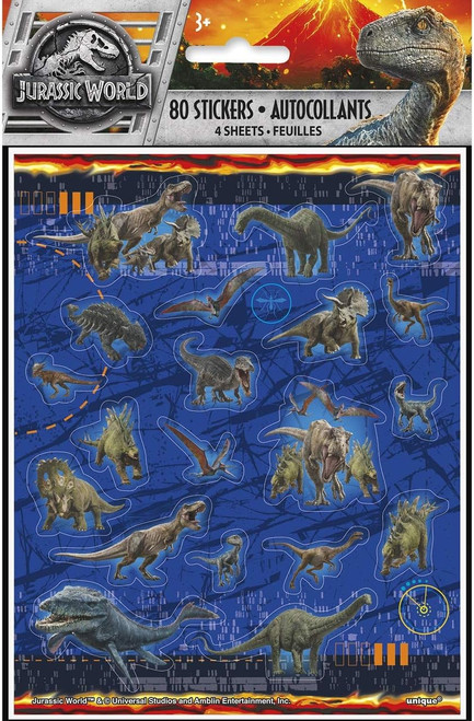 Jurassic World 2 Park Dinosaur Movie Kids Birthday Party Favor 80 ct. Stickers