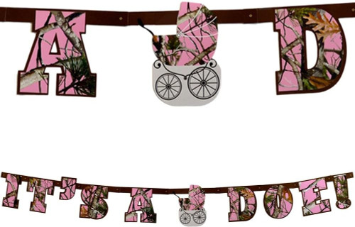Pink Camo Next Vista Hunting Baby Shower Party Decoration Letter Banner