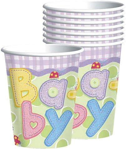 Hugs & Stitches Purple Cute Kids Baby Shower Party 9 oz. Paper Cups