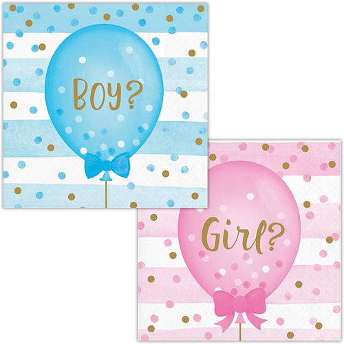 Gender Reveal Balloons Pink Blue Cute Baby Shower Party Paper Beverage Napkins