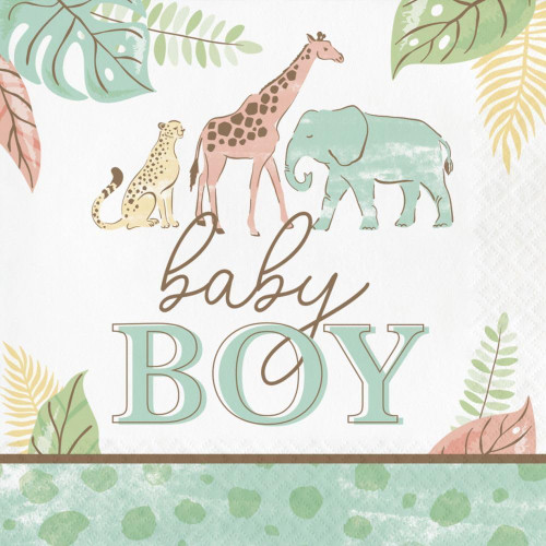Safari Baby Pastel Jungle Animal Baby Shower Party Paper Luncheon Napkins BOY