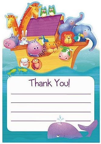 Two by Two Noah's Ark Animals Cute Baby Shower Party Thank You Notes Cards