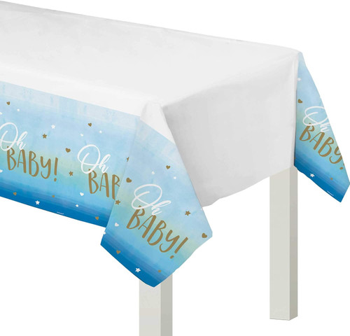 Oh Baby Boy Blue Cute Baby Shower Party Decoration Plastic Tablecover