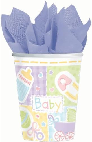 Baby's Nursery Bottle Rattle Pin Carriage Baby Shower Party 9 oz. Paper Cups