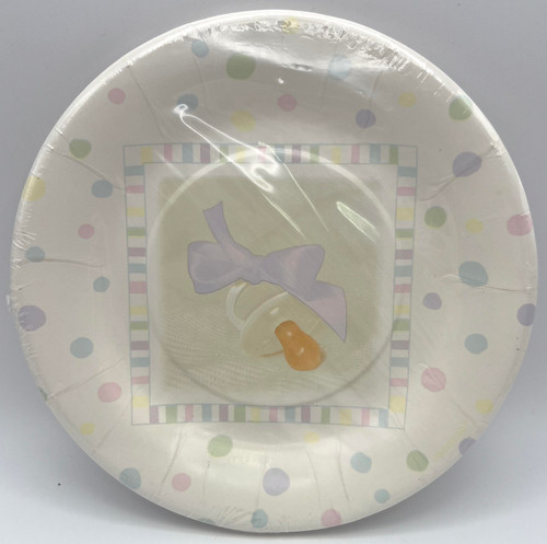 Baby Soft Moments Stripes Polka Dot Shower Party 7" Paper Dessert Plates