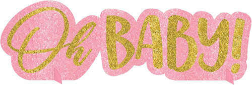 Oh Baby Girl Pink Cute Baby Shower Party Decoration Easel Glitter Centerpiece