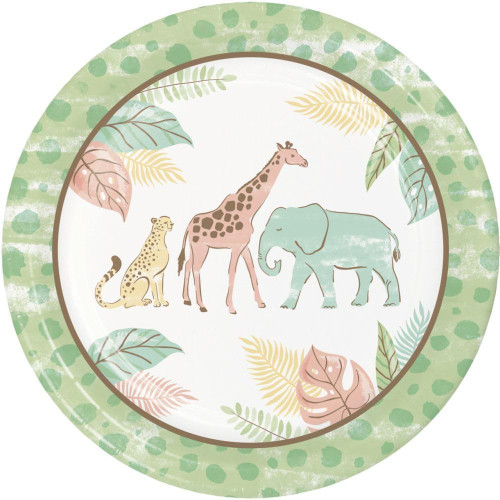 Safari Baby Pastel Jungle Animal Kids Baby Shower Party 9" Paper Dinner Plates
