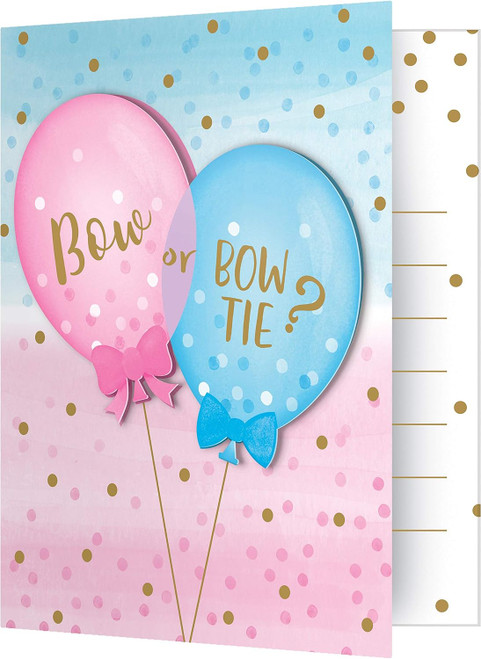 Gender Reveal Balloons Pink Blue Cute Baby Shower Party Invitations w/Envelopes