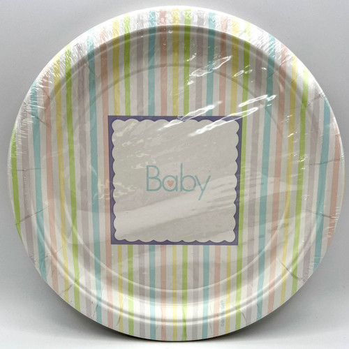 Baby Soft Moments Stripes Pastel Baby Shower Party 9" Paper Dinner Plates