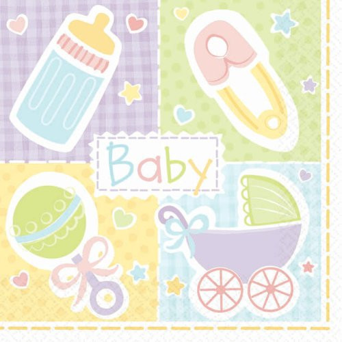 Baby's Nursery Bottle Rattle Pin Carriage Baby Shower Party Beverage Napkins