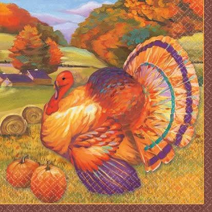 Festive Turkey Fall Autumn Thanksgiving Holiday Party Paper Beverage Napkins