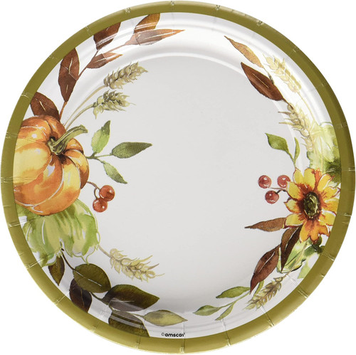 Grateful Day Give Thanks Fall Thanksgiving Party 18 ct. 7" Paper Dessert Plates