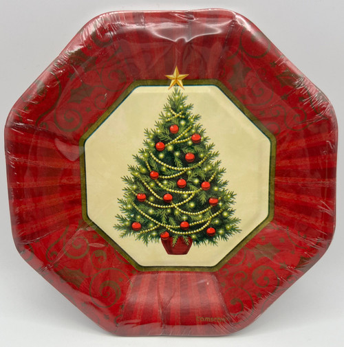 Elegant Season Christmas Tree Holiday Party 7" Octagonal Paper Dessert Plates