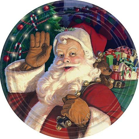 Jolly St. Nick Santa Claus Christmas Holiday Party 10.5" Paper Banquet Plates