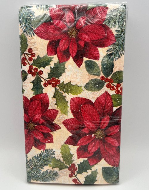 Snowy Botanical Poinsettia Christmas Holiday Party Paper Napkins Guest Towels