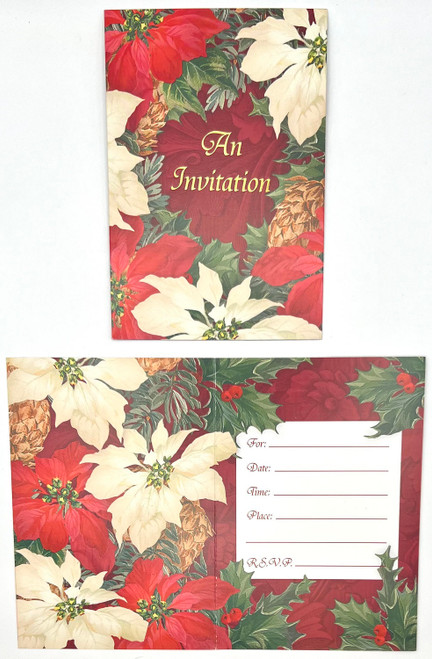 Holiday Wishes Poinsettia Holly Christmas Holiday Party Invitations w/Envelopes