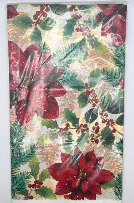 Snowy Botanical Poinsettia Christmas Holiday Party Decoration Plastic Tablecover