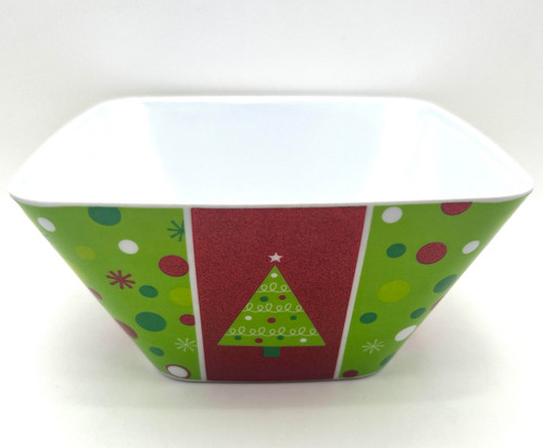 Merry Messages Red Green Winter Christmas Holiday Party Square Plastic Bowl