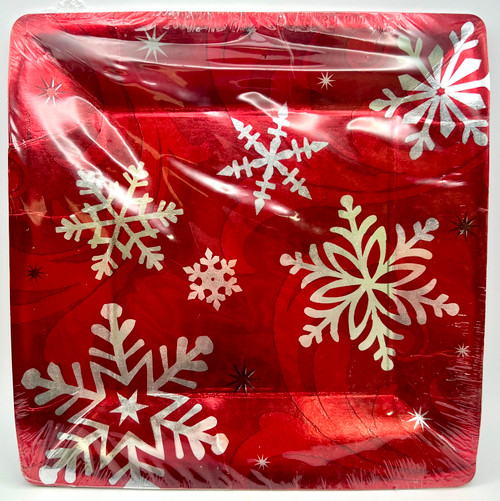 Elegant Entertaining Red Snowflake Christmas Party 10.25" Square Banquet Plates
