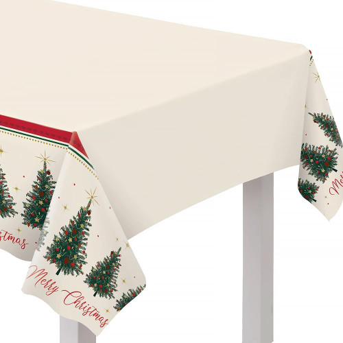 Elegant Evergreen Christmas Tree Holiday Party Decoration Plastic Tablecover