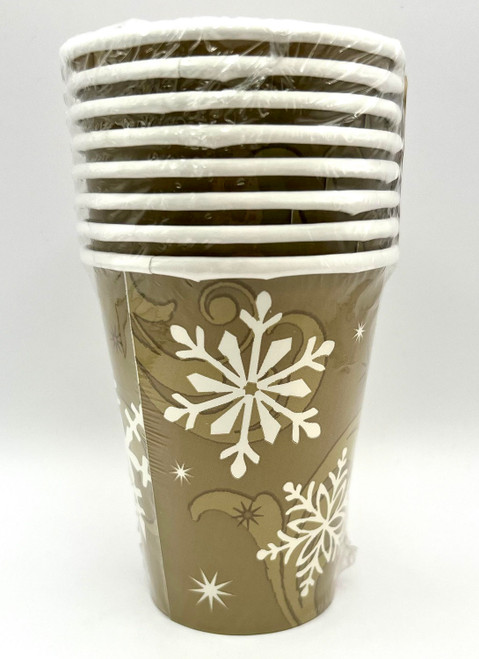 Elegant Entertaining Gold Snowflake Christmas Holiday Party 9 oz. Paper Cups