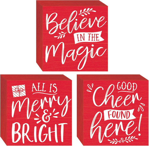 Holiday Cheer Winter Christmas Holiday Party Table Decoration 3 ct. Block Signs