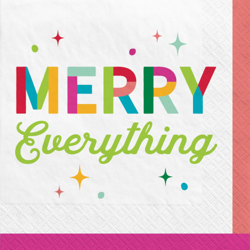 Merry Everything Christmas Tree Holiday Party 40 ct. Paper Beverage Napkins