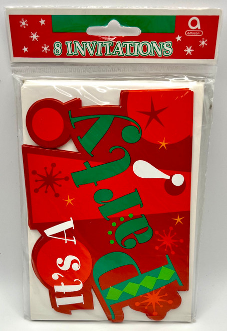 Merry Messages Red Green Winter Christmas Holiday Party Invitations w/Envelopes