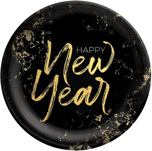Cheers for the New Year Black Gold Holiday Party 20 ct. 10" Paper Banquet Plates