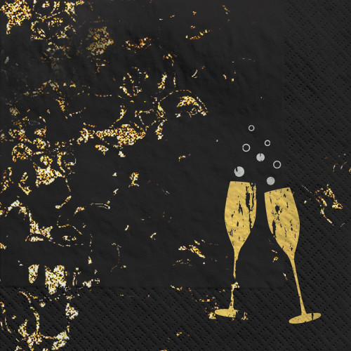 Cheers for the New Year Black Gold Holiday Party 40 ct. Paper Beverage Napkins